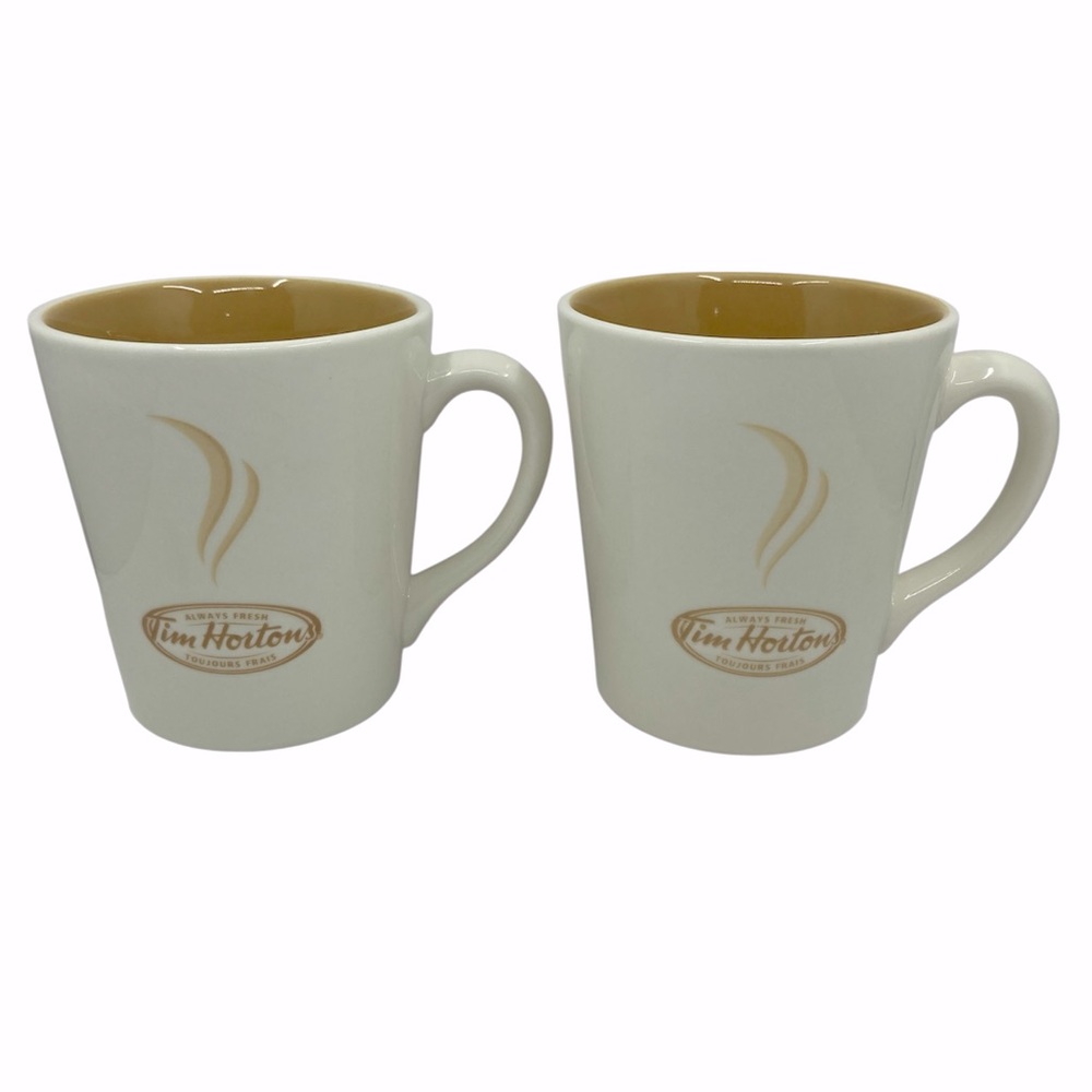 Tim Hortons Always Fresh Limited Edition Beige Cream Coffee Mug #006 Set of 2